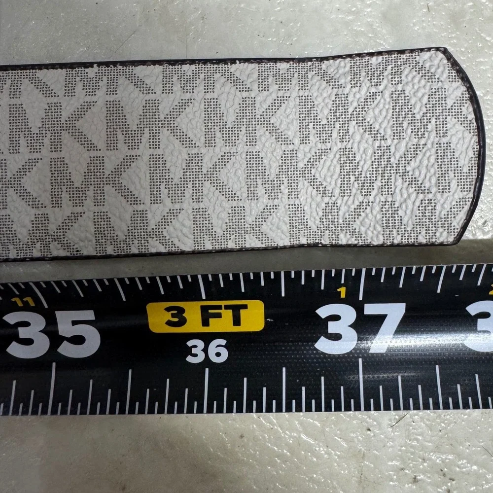 Michael Kors Reversible Belt 37.5' Vanilla Brown Good MK‎ Logo Gold Buckle